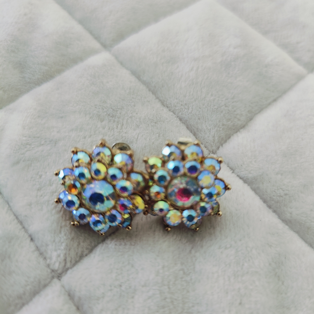 Gold and Iridescent Crystal Earrings